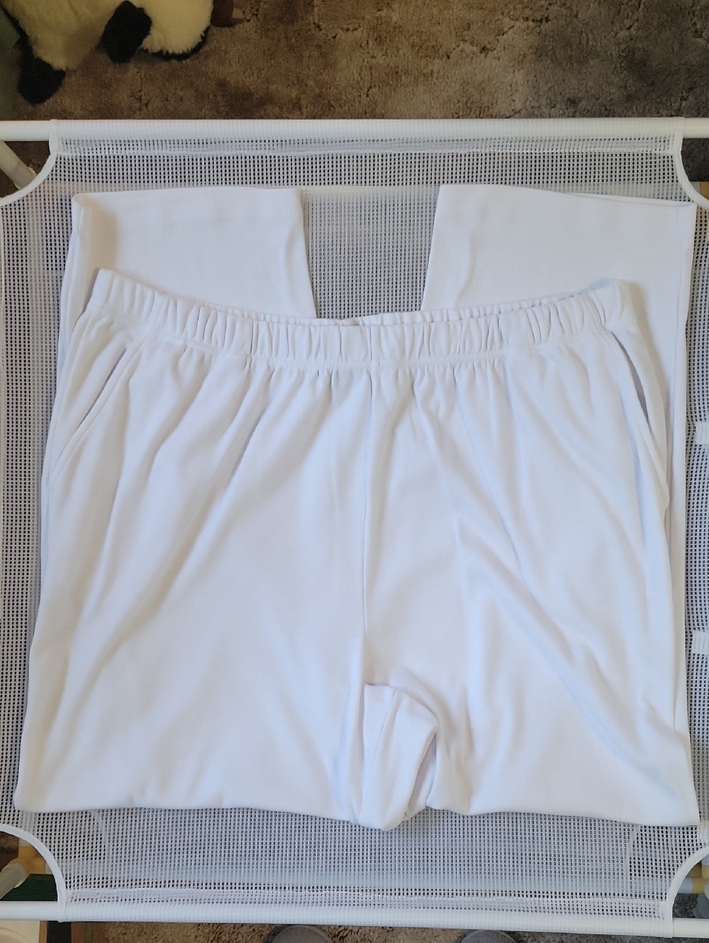 Roaman's White Elastic-Waist Pants with Side Pockets